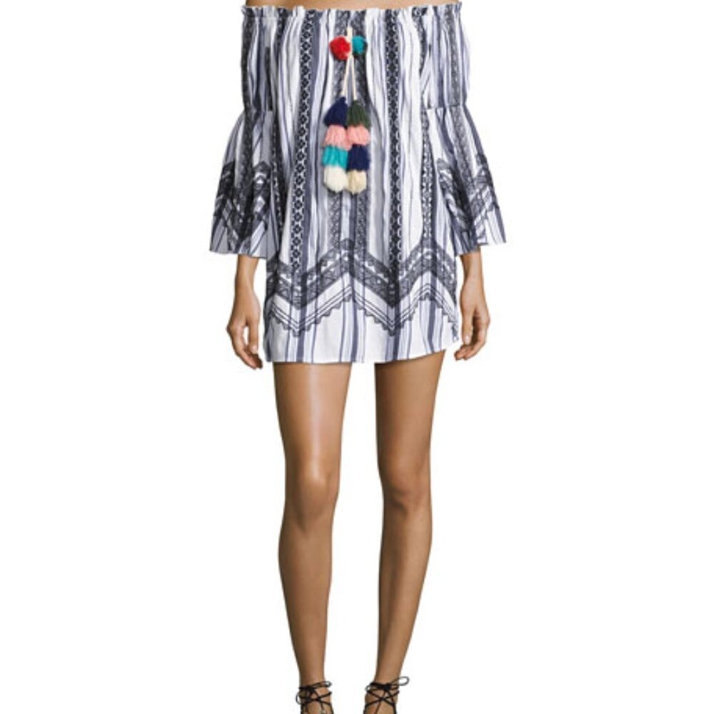 ANTHROPOLOGIE RED CARTER white & black embroidered short shift dress